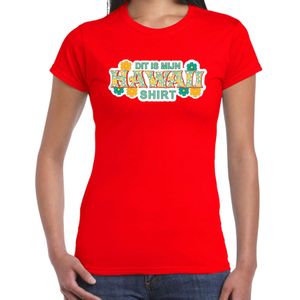 Hawaii shirt zomer t-shirt rood met groene letters voor dames - Feestshirts