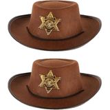 4x stuks bruine sheriff hoed voor kinderen - Verkleedhoofddeksels