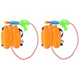2x Speelgoed Waterpistool/Waterpistolen Oranje - Watertank Rugzak met Waterspuit