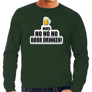 Grote maten niks ho ho ho bier doordrinken foute Kerst sweater / trui groen voor heren - kerst truien