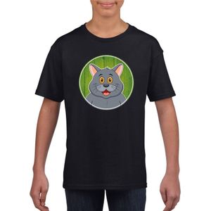 T-shirt zwart met grijze kat kinderen - T-shirts