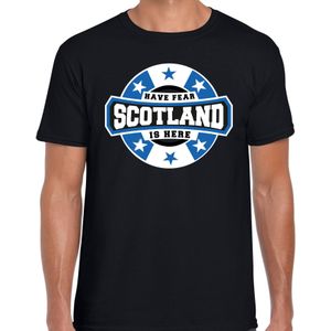 Have fear Scotland is here / Schotland supporter t-shirt zwart voor heren - Feestshirts