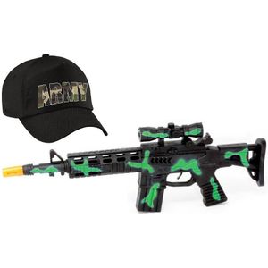 2-Delig speelgoed verkleedaccessoires set leger/soldaten voor kinderen met groen machinegeweer - Verkleedattributen