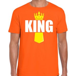 Koningsdag t-shirt King met kroontje oranje voor heren - Feestshirts