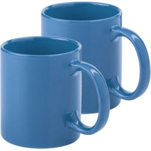 Koffie mokken/bekers - 2x - keramiek - glans - met oor - lichtblauw - 370 ml - Bekers