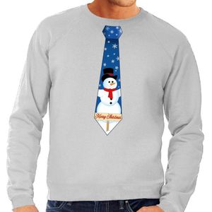 Foute kersttrui stropdas met sneeuwpop print grijs voor heren - kerst truien