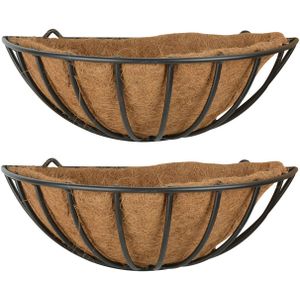 2x Stuks Metalen Hangende Basket/Ruif Voor Aan de Wand/Muur 50 X 19 cm Inclusief Kokosinlegvel