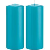 2x Turquoise blauwe woondecoratie kaarsen 8 x 20 cm 119 branduren - Stompkaarsen