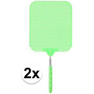 2x Groene uitschuifbare vliegenmepper 76 cm