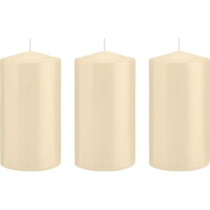 Cilinderkaars/stompkaars - 3x - cremewit - 8 x 15 cm - 69 branduren - Stompkaarsen