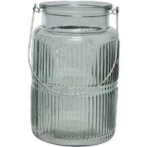 Decoris Windlicht - glas - lichtgroen - transparant - kaarshouder - 22 cm