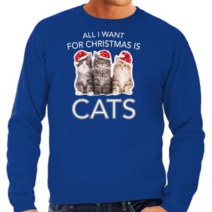 Kitten Kersttrui / outfit All I want for Christmas is cats blauw voor heren - kerst truien