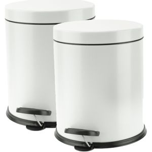 2x stuks vuilnisbakken/pedaalemmers wit 3 liter 24 cm RVS - Afvalemmers - Prullenbakken