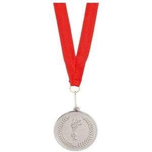 Zilveren medaille aan rood halslint - Fopartikelen