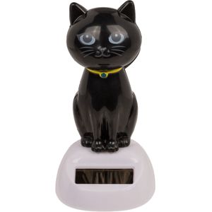 Out of the Blue - Solar bewegend katje - zwart 12 cm - Huis katten beeldjes/cadeau - Fopartikelen