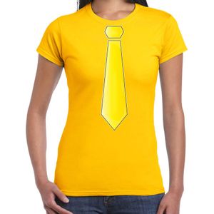 Verkleed t-shirt voor dames - stropdas geel - geel - carnaval - foute party - verkleedshirt - Feestshirts
