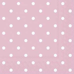 20x Polka Dot 3-laags servetten licht roze met witte stippen 33 x 33 cm - Feestservetten