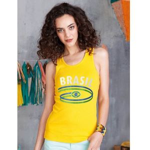 Geel dames shirtje met Braziliaanse vlag - Feestshirts