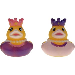 Badeendjes prinses - rubber - 2 stuks - paars en lichtroze - 5 cm - bad speelgoed - Badeendjes