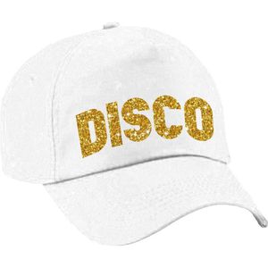 Disco verkleed pet/cap voor volwassenen - goud glitter - unisex - wit - Verkleedhoofddeksels