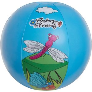 Opblaas blauwe bal met bloemen/bijen print 29 cm kinderspeelgoed - Strandballen