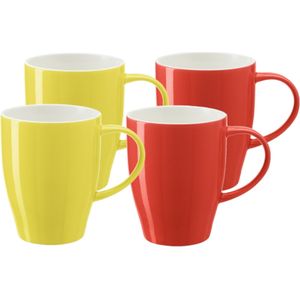 Koffie mokken/bekers Spain - 4x - porselein - geel/rood - 350 ml - stijlvolle vorm - Bekers