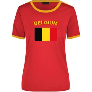 Belgium rood / geel ringer t-shirt Belgie met vlag voor dames - Feestshirts