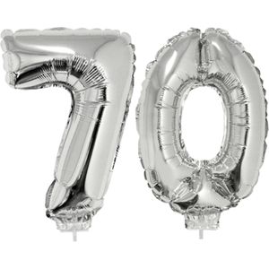 70 jaar leeftijd feestartikelen/versiering cijfer ballonnen op stokje van 41 cm - Ballonnen