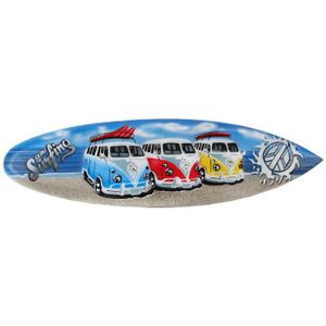 Blauwe surfplank/surfboard wanddecoratie/muurdecoratie met VW busjes Gone Surfing 50 cm - Tuindecoratie