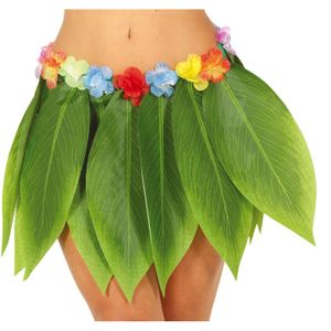 Hawaii verkleed rokje met bladeren - voor volwassenen - groen - 38 cm - hoela rokje - tropisch - Carnavalskostuums