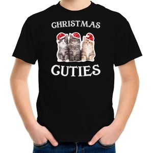 Kitten Kerst t-shirt / outfit Christmas cuties zwart voor kinderen - kerst t-shirts kind