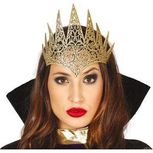 Halloween/horror verkleed diadeem/tiara Evil Queen - gouden kroon - kunststof - dames/meisjes - Verkleedhoofddeksels