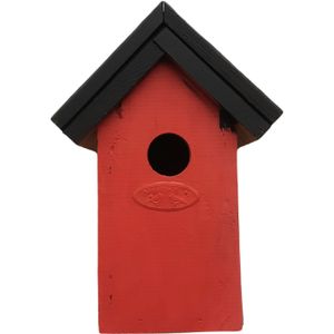 Houten vogelhuisje/nestkastje 22 cm - zwart/rood Dhz schilderen pakket - Vogelhuisjes