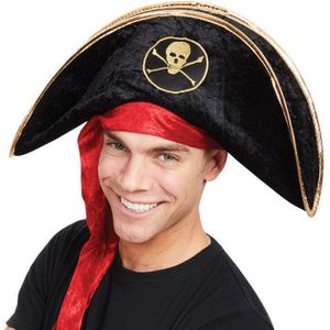 Carnaval verkleed hoed voor een Piraat - zwart - polyester - heren/dames - Verkleedhoofddeksels
