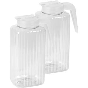 Juypal Schenkkan/waterkan - 2x - wit - 2,2 liter - kunststof - L15 x H24 cm - met deksel