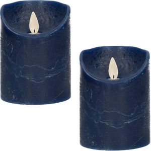 2x Donkerblauwe LED kaarsen / stompkaarsen met bewegende vlam 10 cm - LED kaarsen