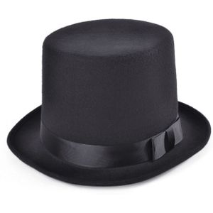 Carnaval verkleed Hoge hoed - zwart - wol vilt - voor volwassenen - Engelsman/gentleman - Verkleedhoofddeksels