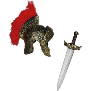 Romeinse ridder krijger verkleed set helm en wapens zwaard 74 cm voor volwassenen - Verkleedattributen