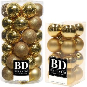 53x stuks kunststof kerstballen goud 4 en 6 cm glans/mat/glitter mix - Kerstbal