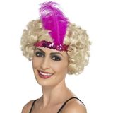 2x stuks roze Charleston thema verkleed hoofdband voor dames - Verkleedhoofddeksels
