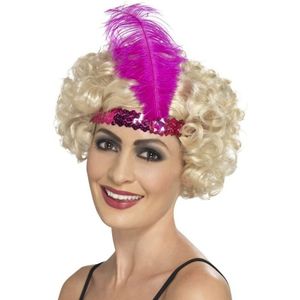 2x stuks roze Charleston thema verkleed hoofdband voor dames - Verkleedhoofddeksels