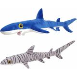 Set van 2x Pluche Haaien Knuffels van 60 cm - Oceaan Dieren/Vissen - Blauwe Haai en Tijgerhaai