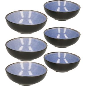 Tapas schaaltjes - 6x - zwart/blauw - aardewerk - 12 x 4 cm - Snack en tapasschalen