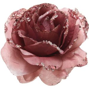 1x stuks oud roze decoratie bloemen rozen op clip 14 cm - decoratief-figuur