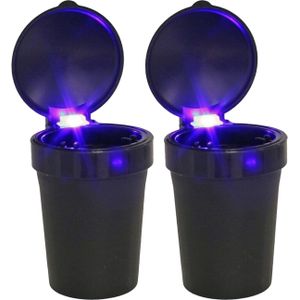 Auto asbak met LED lamp verlichting en klepje - 2x - zwart - 11 x 8 cm