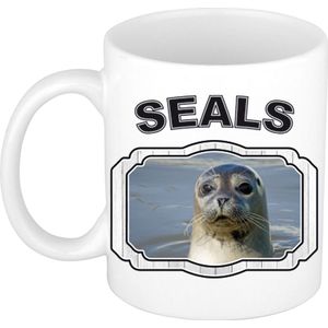 Dieren grijze zeehond beker - seals/ zeehonden mok wit 300 ml  - feest mokken