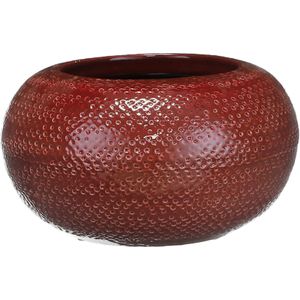 Bloempot schaal bordeaux rood ribbels keramiek voor kamerplant H13 x D23 cm - Plantenpotten