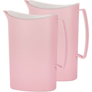 Juypal Schenkkan/waterkan - 2x - roze - 2 liter - kunststof - L20 x H23 cm - met deksel