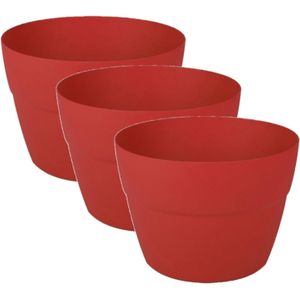 3x stuks balkon plantenpotten/bloempotten kunststof rood D30 x H21 cm - Plantenpotten