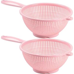 Plasticforte Keuken vergiet/zeef met handvat - 2x - kunststof - Dia 22 cm x Hoogte 10 cm - roze